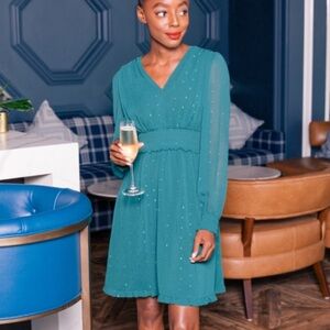 NEW Gal Meets Glam Everly Fit and Flare Dress Blue Fir Size 6